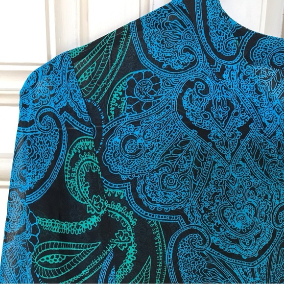 Mossimo Sheer Dress Green/Blue SzXZ Drawstring Waist 3/4Sleeve Elastic Cuff - Picture 8 of 8